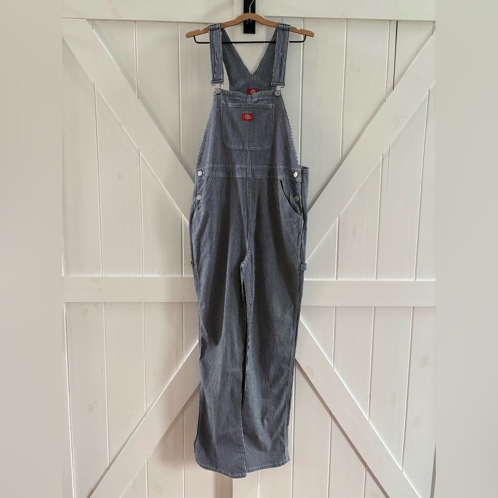 Dickies Women's Hickory Navy/White Striped Overalls Size X-Large - Picture 3 of 9